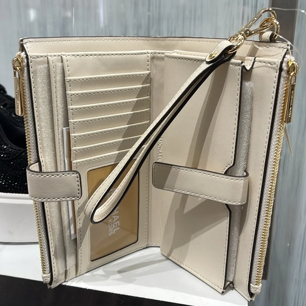 Michael Kors Jet Set Travel Large Double-Zip Wristlet-Wallet-PhoneHolder Pale